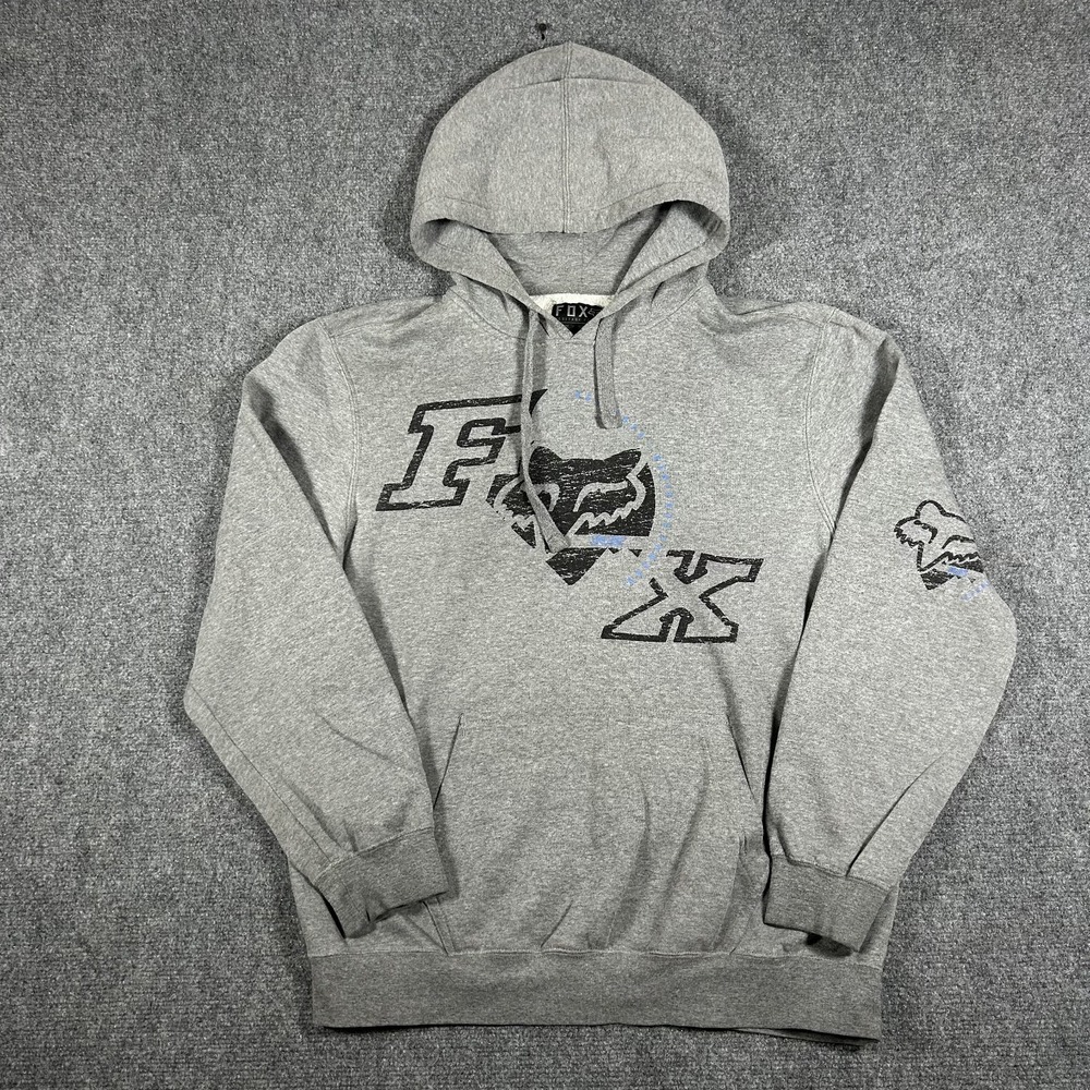 Fox Racing Sweatshirt Hoodie Men Large Gray Cotton Blend Graphic Logo #2499